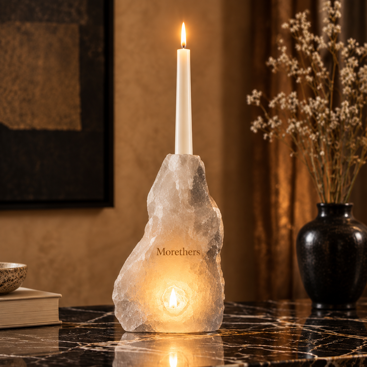 Morethers Raw Crystal Geode Dual-Light Taper Candle Holder