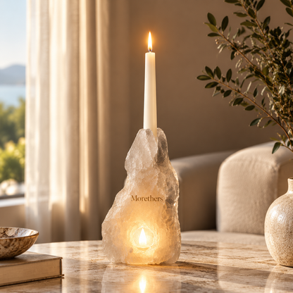 Morethers Raw Crystal Geode Dual-Light Taper Candle Holder