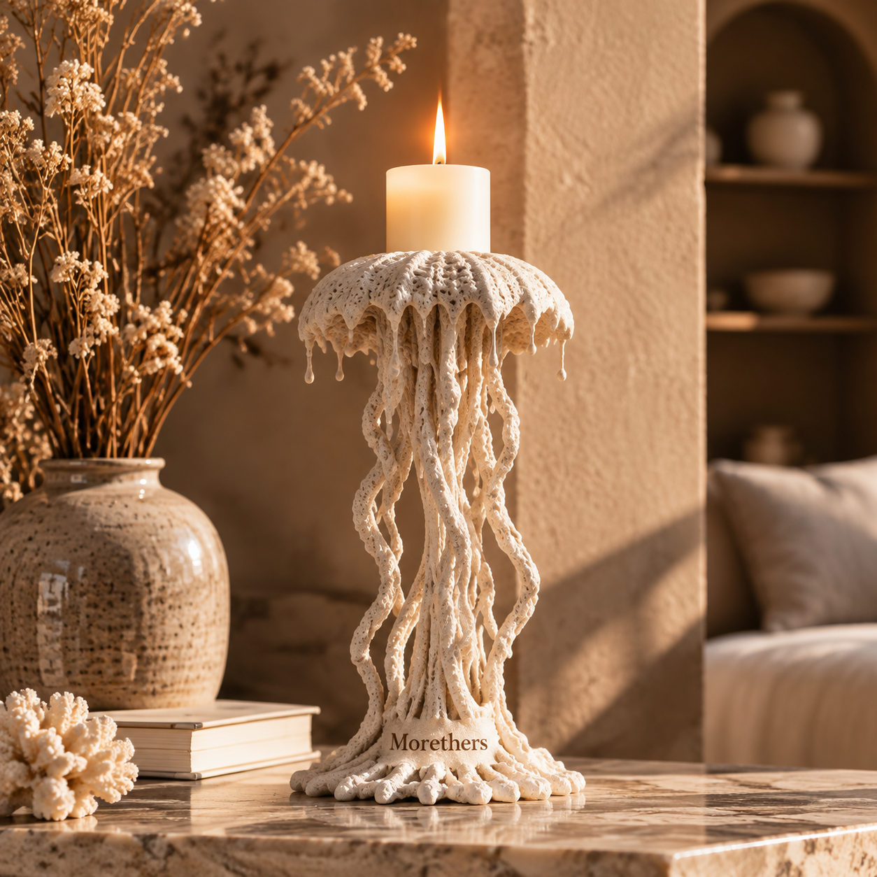 Morethers Jellyfish Coral Sculpture Pillar Candle Holder