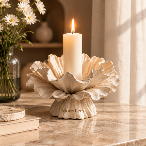 Morethers Ruffled Flower Coral Pillar Candle Holder