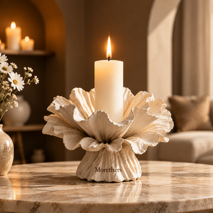 Morethers Ruffled Flower Coral Pillar Candle Holder